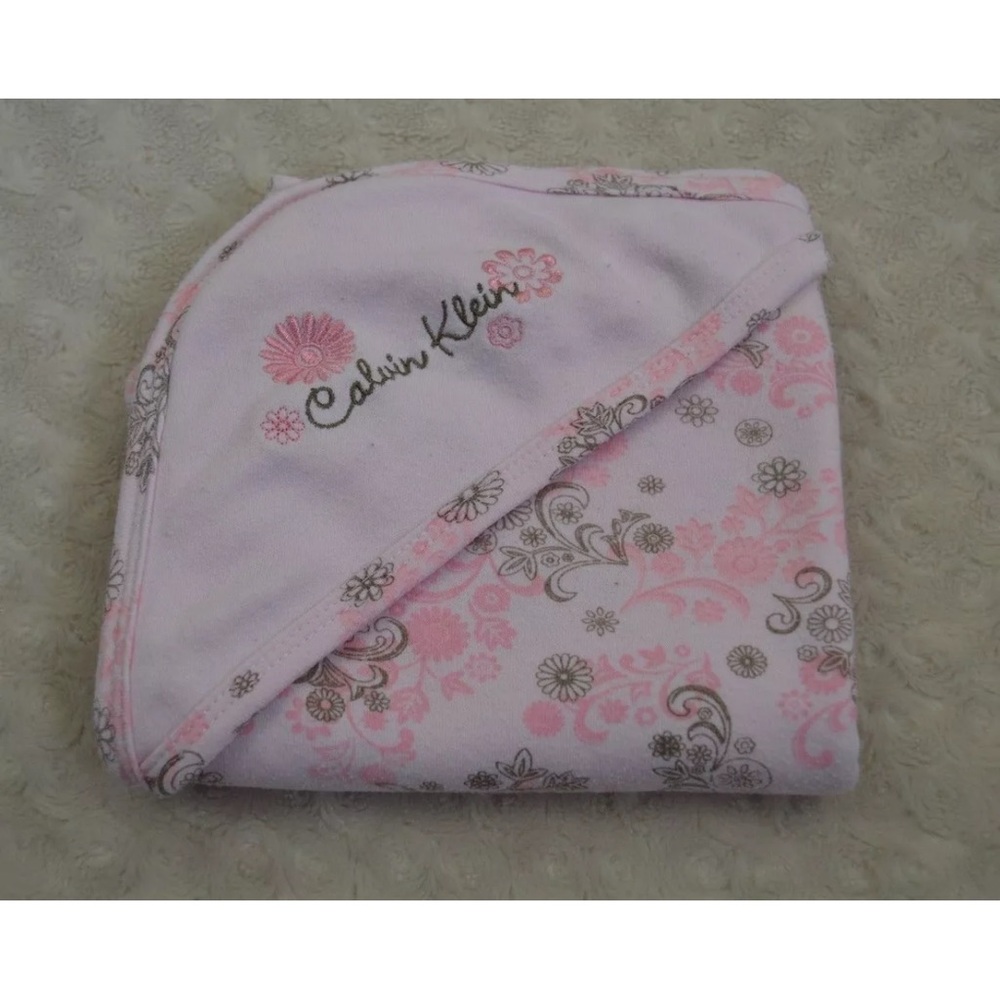 Calvin Klein Floral Baby Blanket Hooded Pink Brown Flower Security Lovey